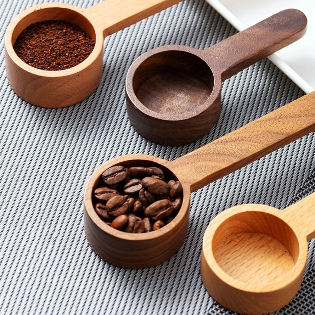 Retro Wooden Coffee Spoon Natural Wood Coffee Bead Scoop Spoons Sugar Spice Powder Kitchen Gadget Coffee Accessories